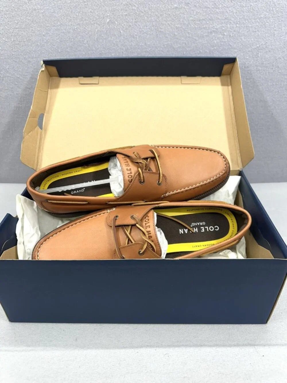 Cole Haan Grand+ Bowside Men 11.5 Boat Shoes Cognac Brown Leather Loafers C42132
